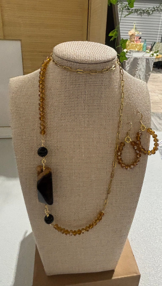 Amber & Black Agate set