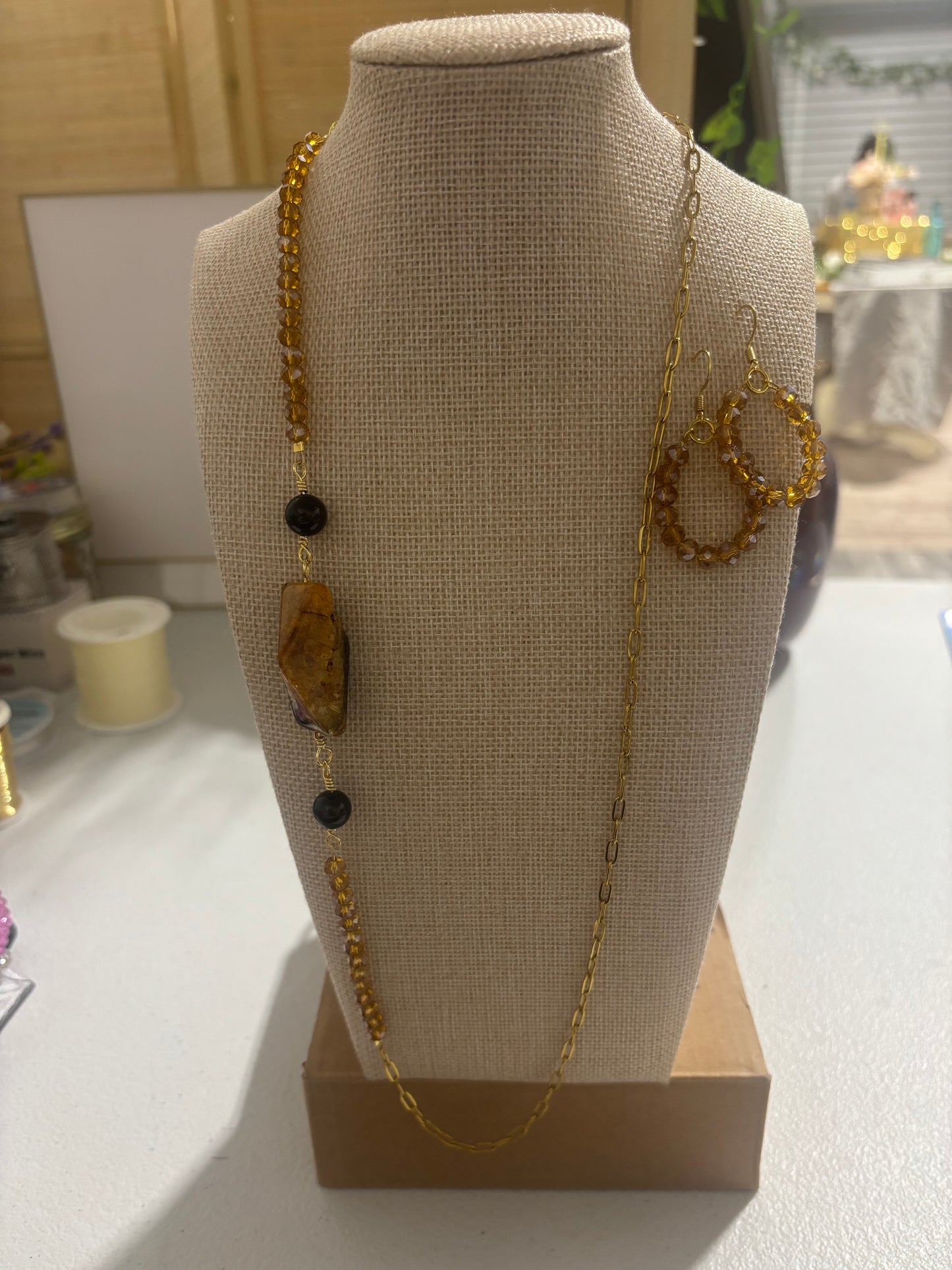 Amber & Black Agate set