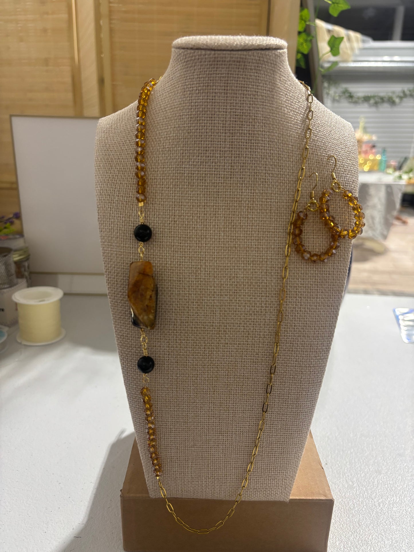 Amber & Black Agate set
